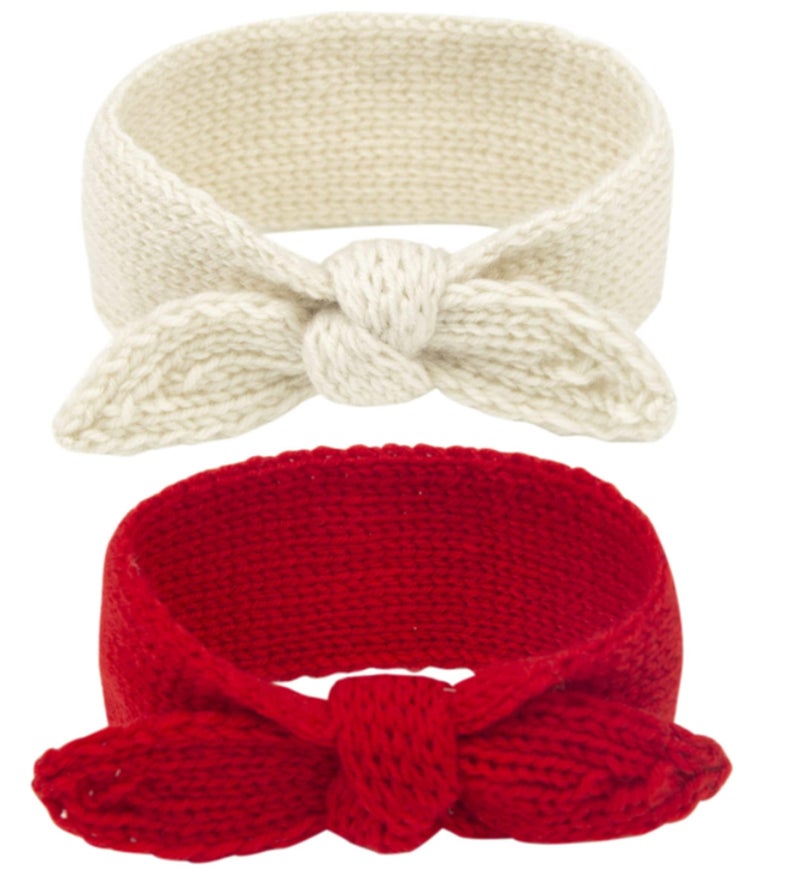 IZUS Turban Headband Baby Girl - Warm Rabbit Knot Hair Band, Knit Head Wrap for Newborn, Toddler and Children (Red + Beige) - Image 1